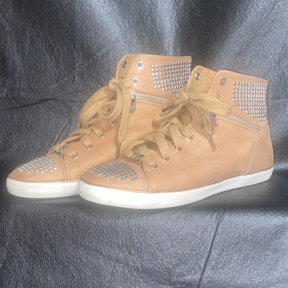 Michael Kors Brown High-Top Sneakers with Silver Studs